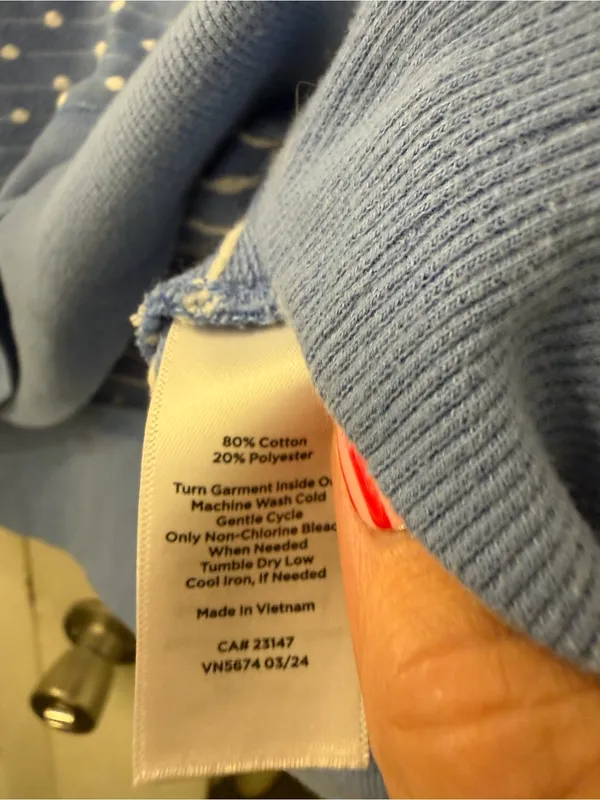 Talbots Light Blue Crewneck Sweater with White Polka Dots - Image 3