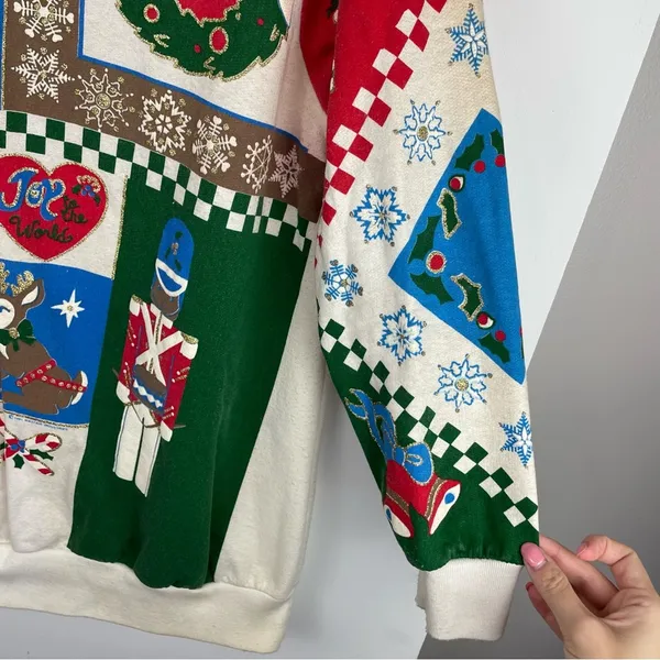 Vintage 90s Christmas Pullover Crewneck Sz Medium Graphic Retro - Image 7