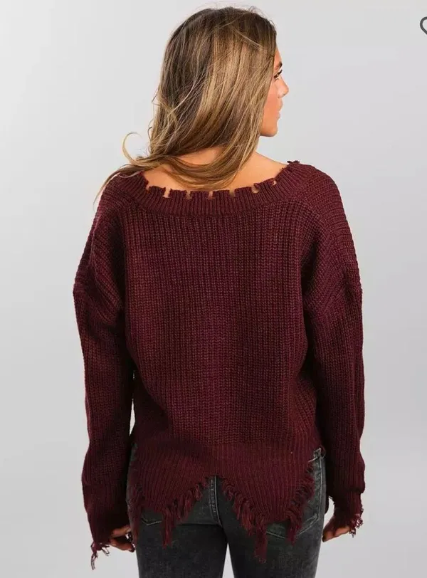 LUV NYC Destructed V-Neck Sweater - Image 2