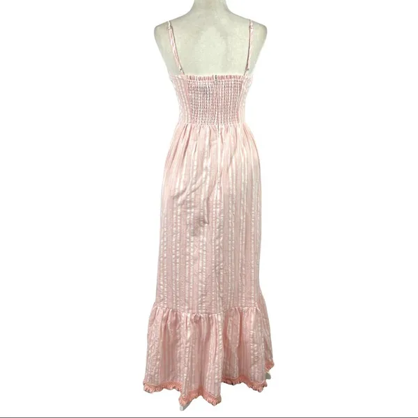 Aqua Pink Striped Maxi Sleeveless Spaghetti Straps Long Dress 100% Cotton Small - Image 8