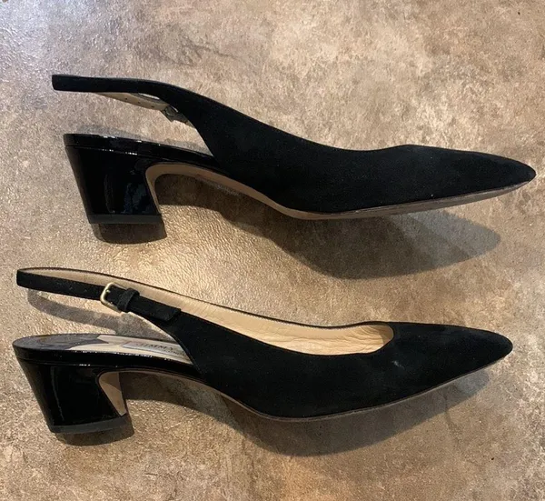 Jimmy Choo low heel kitten heel close to slingback shoes black suede - Image 2