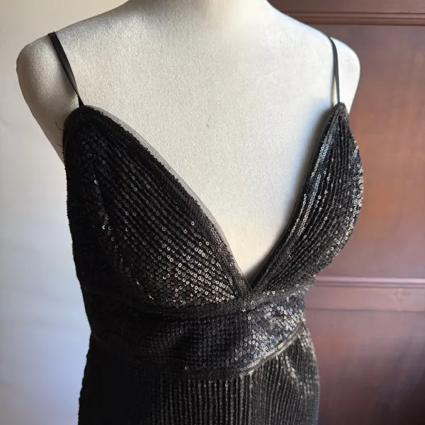 Saylor x Free People | Frankie Black Matte Sequin Cocktail Mini Dress | Small - Image 3
