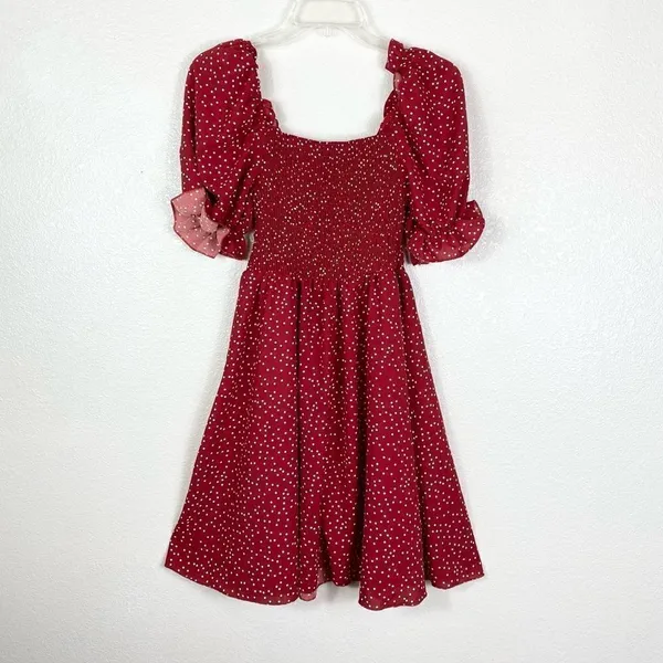 Shein Red & White Polka Dot Smocked Puff Sleeve Dress - Image 2