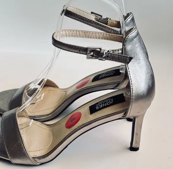 Jones New York Signature Metallic Silver Open Toe Stiletto Ankle Strap Sandals - Image 16