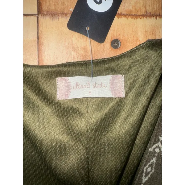 Altar State Olive‎ Green Tribal Print Long Sleeve Tiered Mini Dress S - Image 2