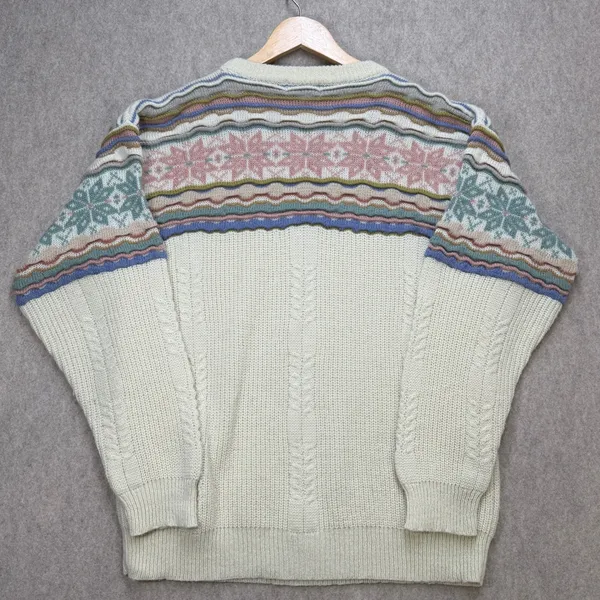 Vintage Fair Isle Sweater Womens XL Cream Nordic Grandpacore Cabin Cottagecore - Image 3