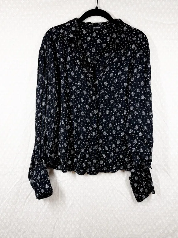 Madewell Black White Floral Button Up‎ Long Sleeve Top - Image 2