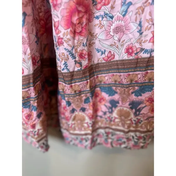 R Vivimos‎ Maxi Dress Size XS Boho Cottage Peasant Floral Pink Tassel Flowy - Image 4