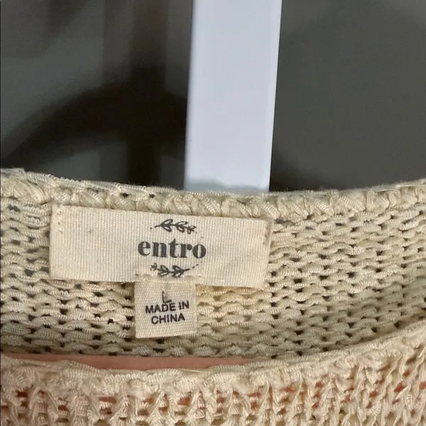 Entro Cream Fringe‎ Hem Sweater Tunic Size L Boho Chic Cozy Knit - Image 6