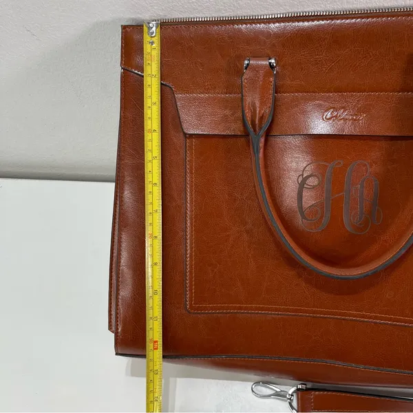 CLUCI Briefcase Work Bag Purse Brwn Shoulder Vegan Leather Laptop Padded Pocket - Image 2