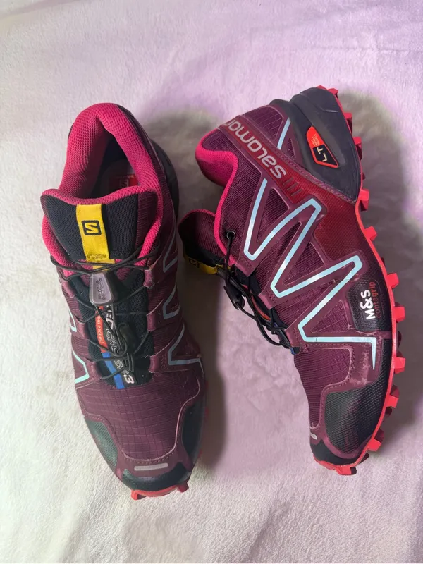 Salomon Women's Trail Running Shoe - Burgundy with Pink and Aqua Accents - Image 5