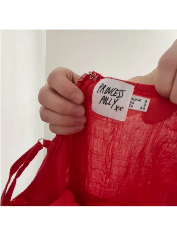 Princess Polly Red Spaghetti-Strap Kiribati Mini Dress with Side Tie - Image 5
