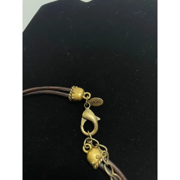 Chico's Double Cord Necklace with Gold Tone Shimmer Rhinestone Pendant - Image 5