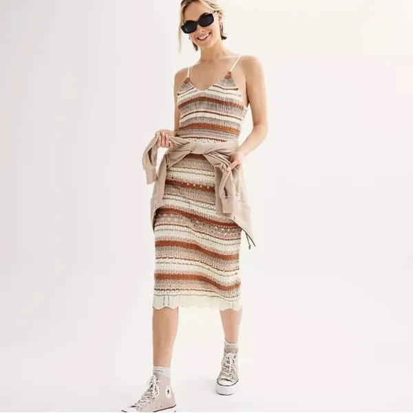 Boho Knit Midi Dress /Fall‎ Crochet Style Perfect for Thanksgiving Gatherings 🍂 - Image 5