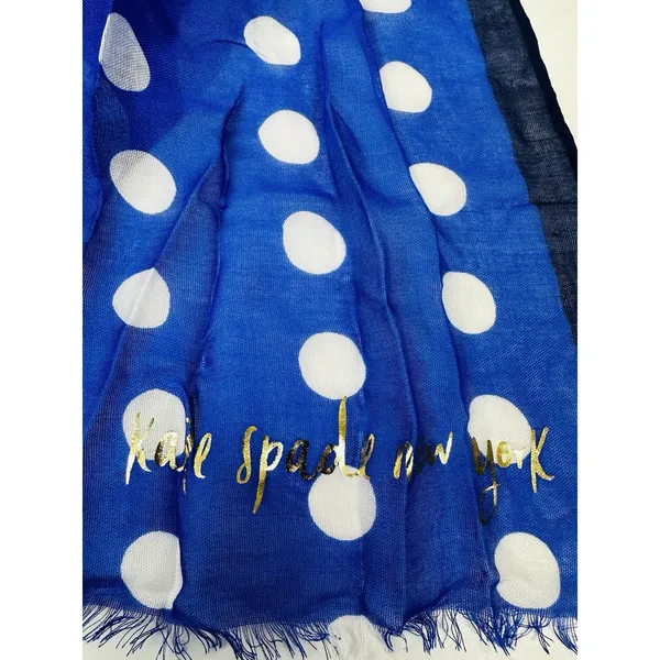 Kate Spade New York Blue W/white Dot Oblong Scarf‎ Designer Feminine NWT - Image 4