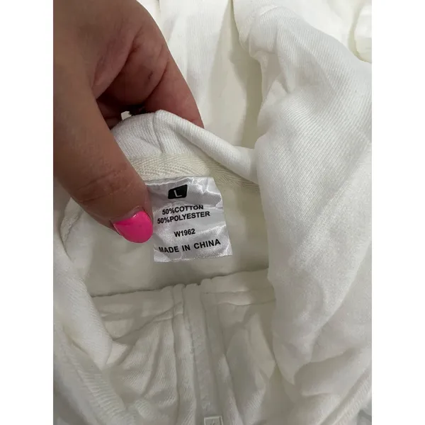 White Quarter Zip Hoodie Oversized Cotton Blend Fleece Sweatshirt size L - Image 5