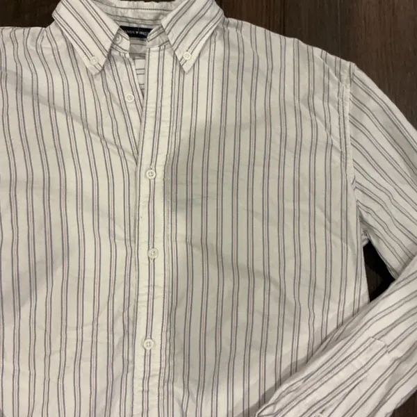 Brandy Melville Pinstripe Button Down Shirt White Blue Red Oversized One Size - Image 2