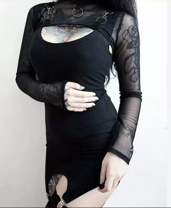 Punk Gothic Bondage O Ring Mesh Sleeves New - Image 7