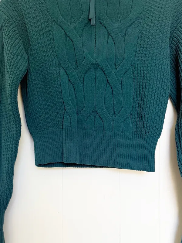 LULULEMON Cable Knit Half-Zip Sweater Pullover Teal Green Size XS - Image 4