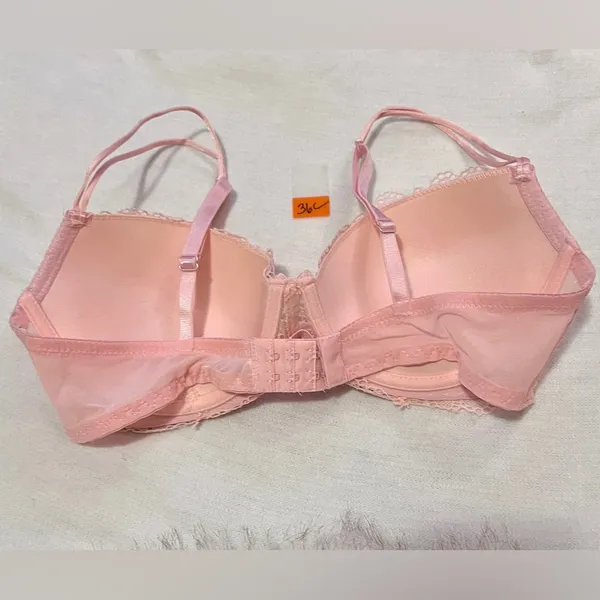 Marilyn Monroe 36C Pink Soft Coral Push Up Bra Lace Overlay Convertible - Image 3