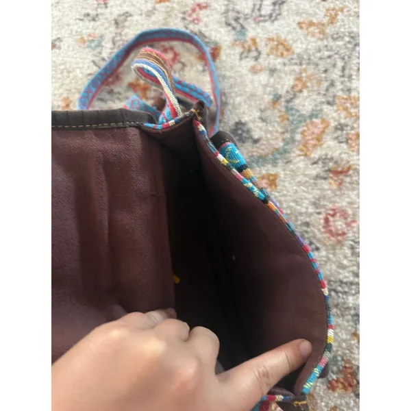 Southwestern‎ Woven Textile Crossbody Saddle Bag Brown Leather Trim Multicolor - Image 6