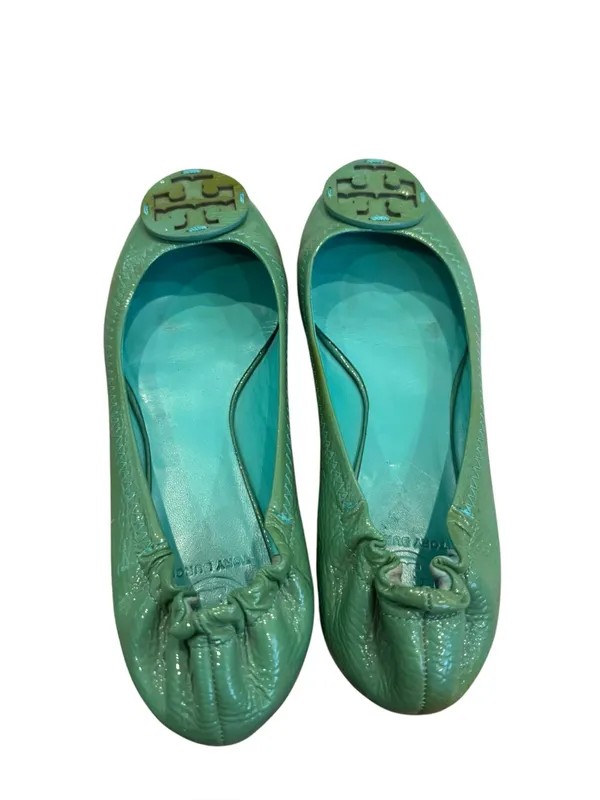 Tory Burch Reva Green Patent Leather Double T Ballet Flats 10 - Image 2