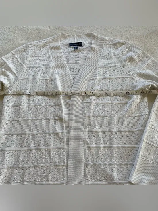 Karen Scott White Knit Cardigan size L - Image 9