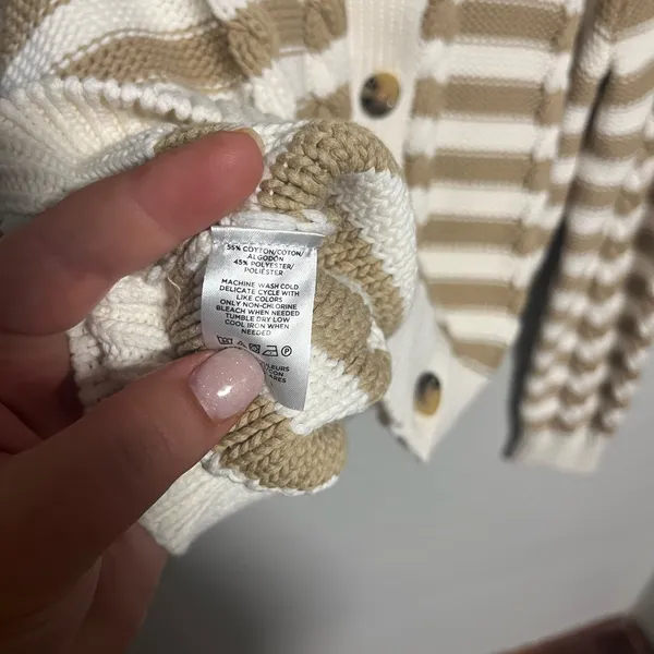Ann Taylor Beige and White Striped Cardigan - Image 4