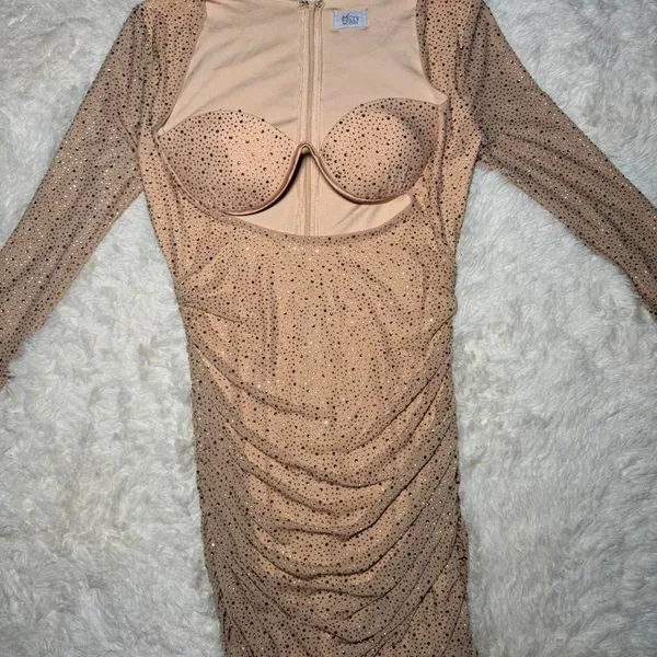 Oh Polly Embellished Gold Dress Bodycon Sweetheart‎ ( few stones off ) USA 8 - Image 2