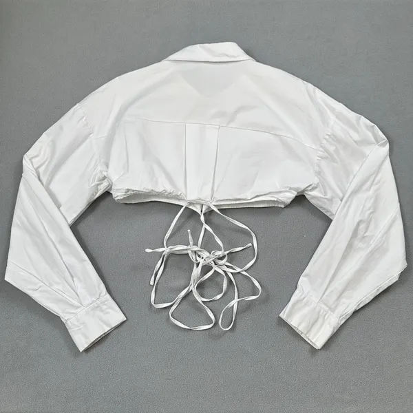 Lioness White Crop Top Shirt S Tie Front Long Sleeve Button Down Collared Croped - Image 2