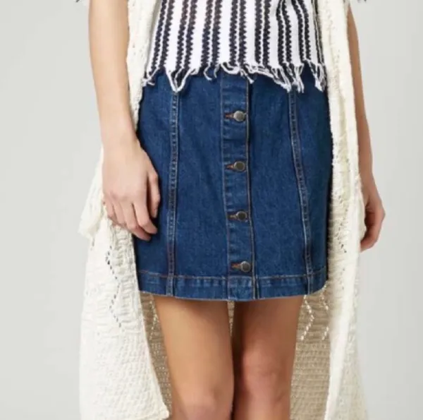 Topshop Moto Denim Button Skirt, Size 28 - Image 2