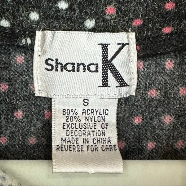 Shana K Dark Gray Pink Polka Dot Floral Turtleneck Shift Dress Small Retro - Image 2