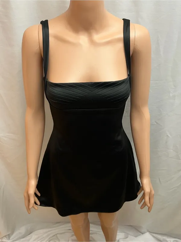 House of CB Kara Black Satin Mini Dress XS Bustier Fit & Flare NWT - Image 2