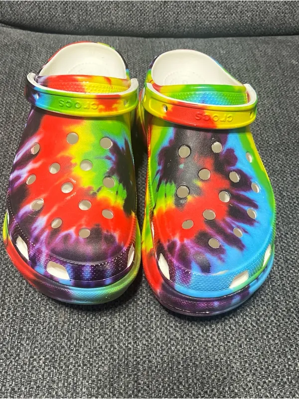 CROCS platform chunky Tie-Dye Rainbow Classic Clog Mules - Image 4