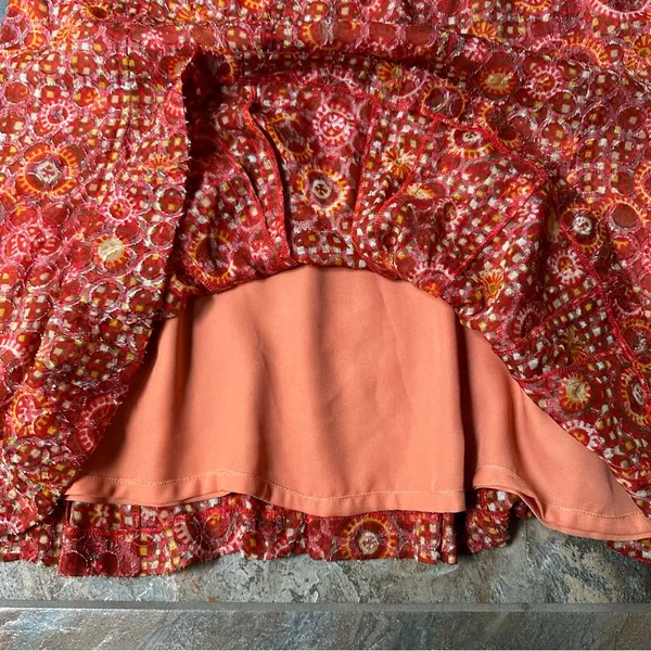 Etcetera Orange Silk Pattern A-Line Skirt Women’s Size 12 - Image 3