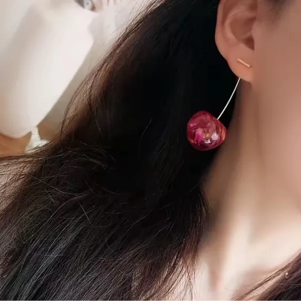 Pink and Gold Cherry Drop Earrings - Image 5