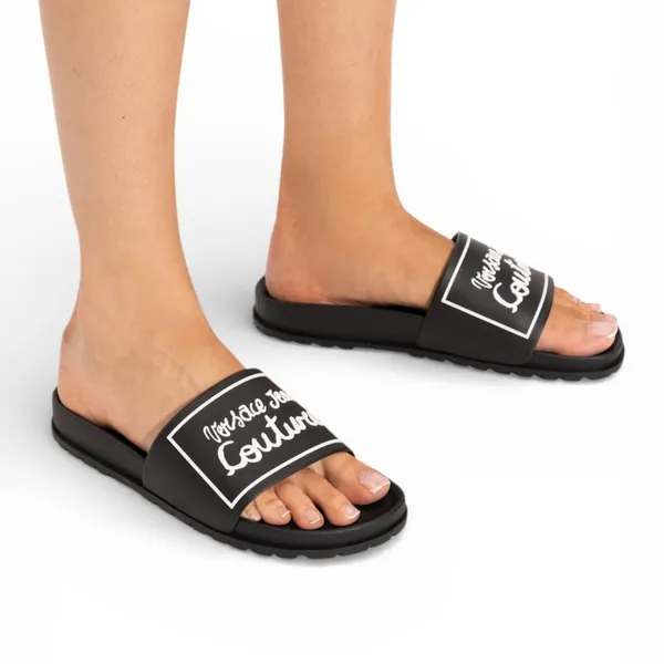 Versace Jeans Couture Black Logo Rubber Slide Sandals EU 38 US 7 - 7.5 NEW - Image 5
