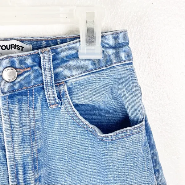 SOCIAL TOURIST Blue Ultra High Rise Baggy Hearts Patches Wide Leg Jeans 26 Boho - Image 7