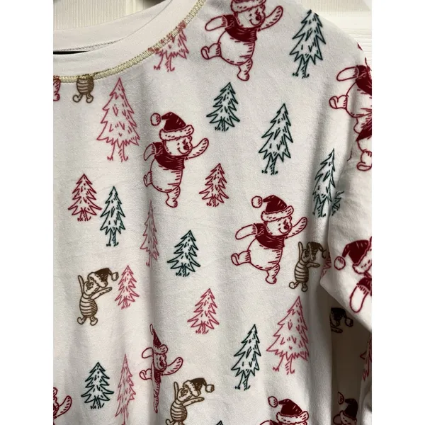 Disney Winnie the‎ Pooh Christmas Pajama Top White Fleece Medium 8-10 Holiday - Image 3