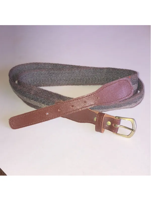 Brown Vintage Leather-Trim Woven Belt - Image 7