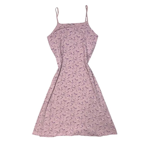 VTG‎ Unbranded M Lavender Pink Floral Cami Midi Dress Lettuce Trim Y2K Coquette - Image 3