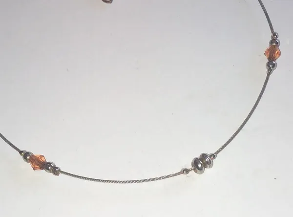 Silver Tone Amber Beads Dainty Beaded Boho Necklace - Image 5