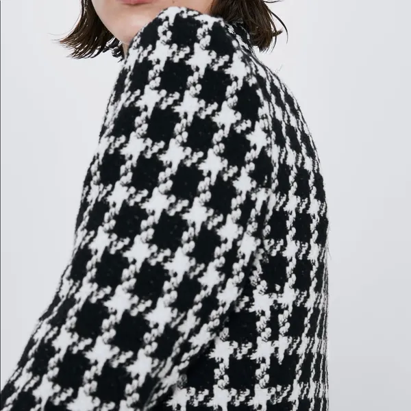 Zara TEXTURED TWEETED Houndstooth Blazer w/POCKETS BLACK/WHITE NEW - Image 13