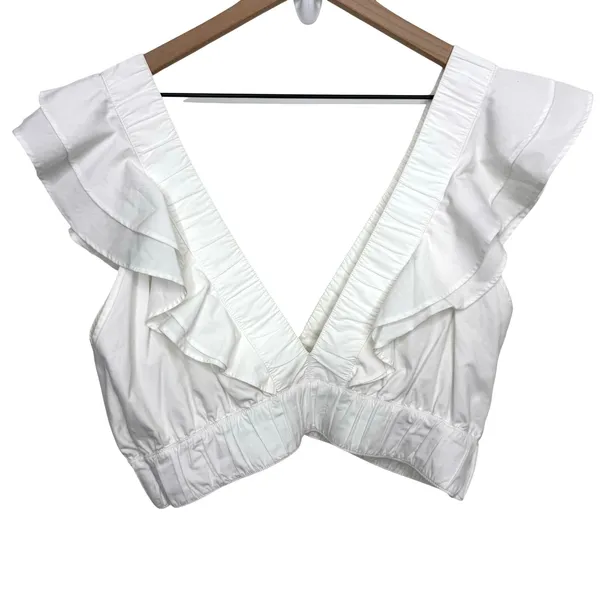Abercrombie & Fitch Drama Poplin Ruffle Cropped Tank Top White Size XL - Image 3