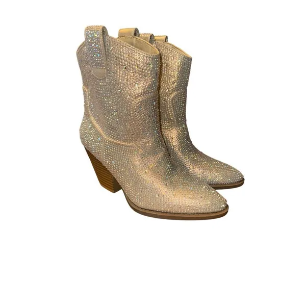 Forever Cowboy Western Ankle Boots Rhinestone Bling River01 Champagne Size 6 - Image 3