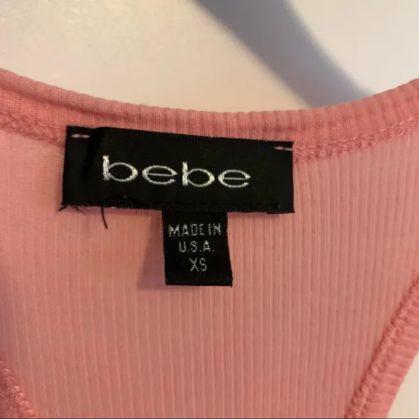 bebe Coral Pink Embellished Ribbed Tank Top - Image 4