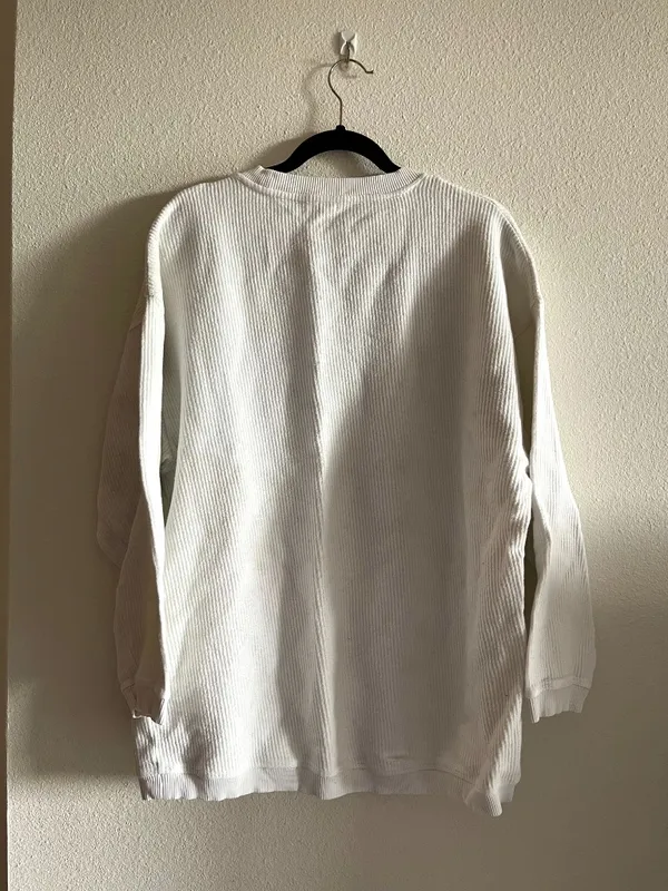 Aerie White Ribbed Oversized Sweatshirt Medium M Crewneck Pullover - Image 3