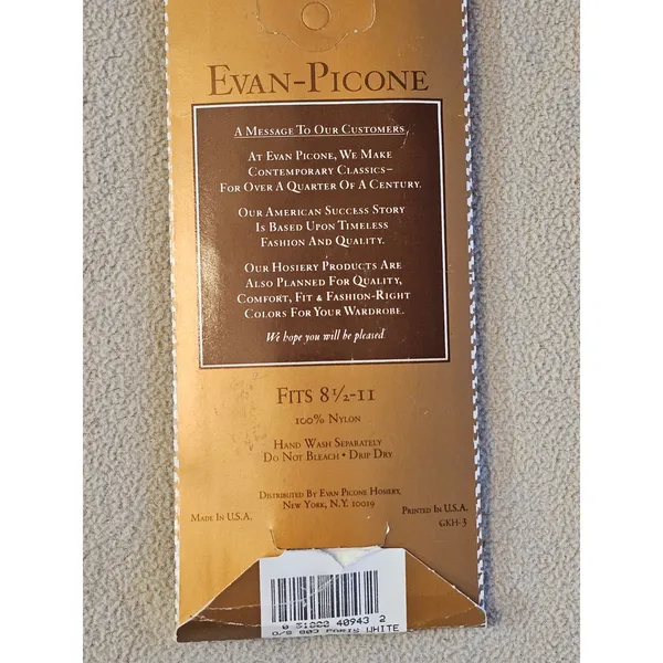 Evan-Picone 100% Nylon Sz 8.5-11 #803‎ Fishnet Crew Paris White New Vintage - Image 5