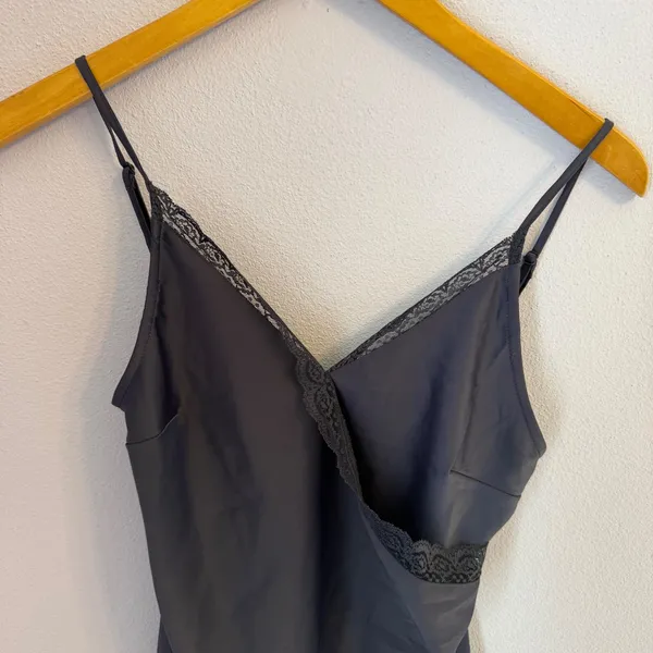 Urban Outfitters Lace Trim Satin Slip Dress Blue‎ Cinched Mini Romantic Size S - Image 3