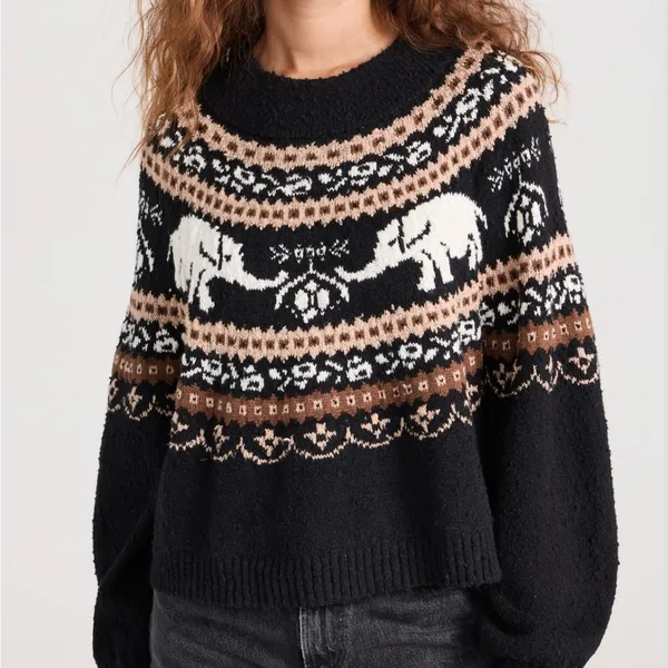 FREE‎ PEOPLE Nellie Fair Isle Elephant Sweater size Medium - Image 11